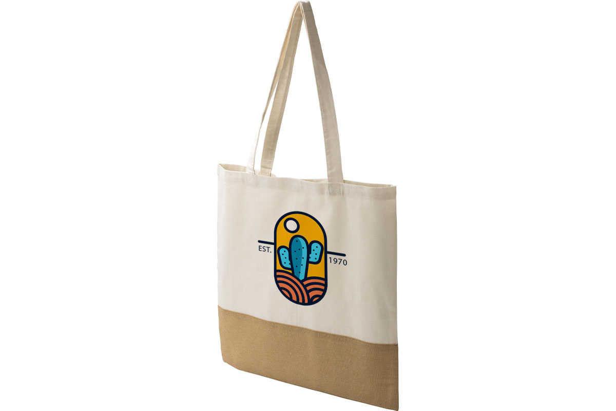 Shopper in cotone beige e avana