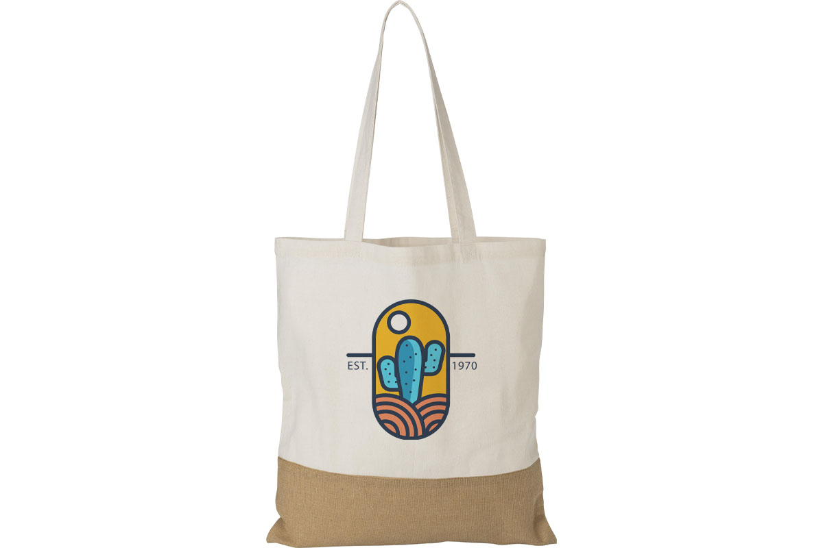 Shopper in cotone beige e avana